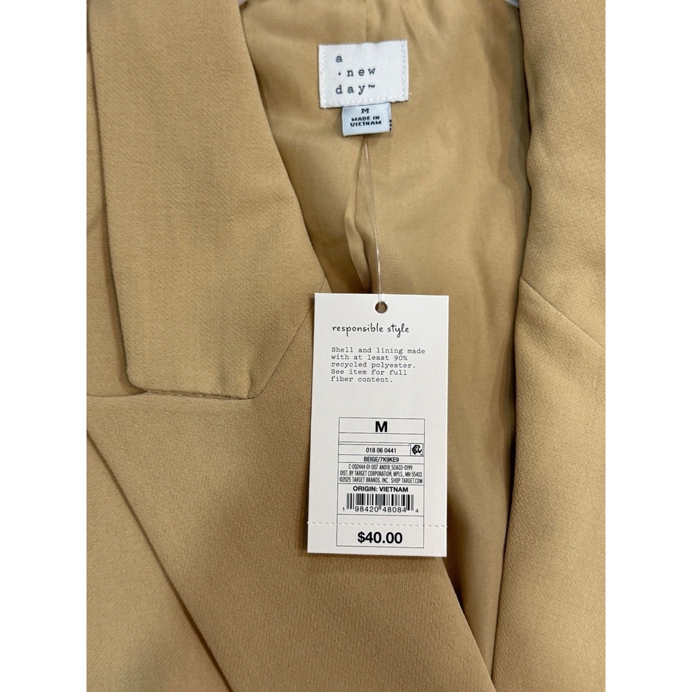 A New Day Womens Double Breasted Blazer Beige Tan Peak Lapel Jacket Size M NWT - Picture 3 of 4